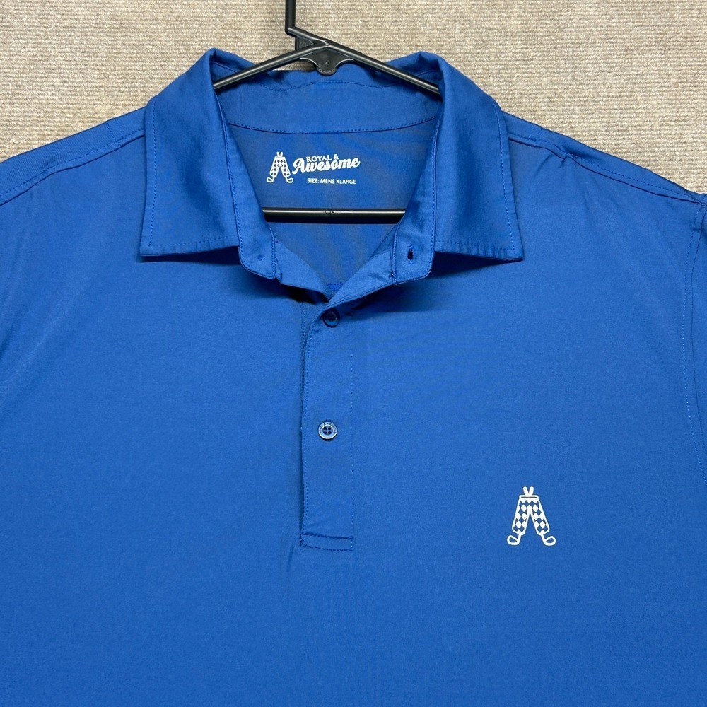 Royal & Awesome Performance Polo Shirt Mens XL Blue Short Sleeve Golf Logo Solid